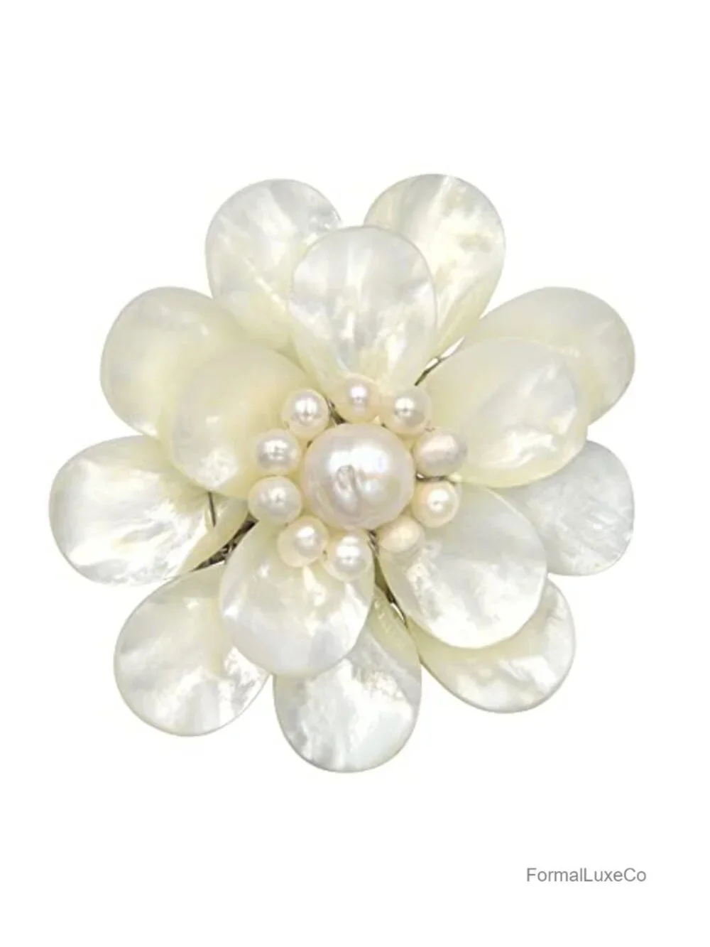 Handmade Lotus Brooch with Mother of Pearl & Freshwater Pearls